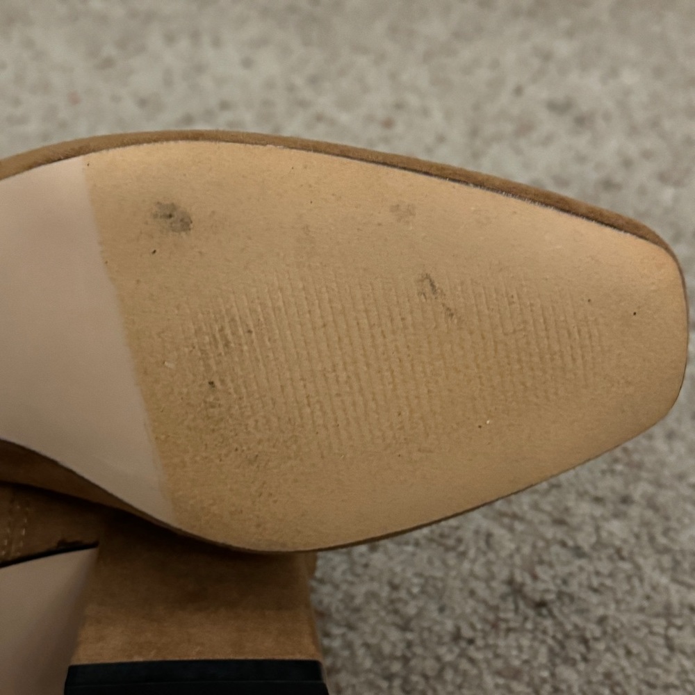 Lulus Square Toed Block Heel Camel Color Suede Ankle Boots - Picture 12 of 16